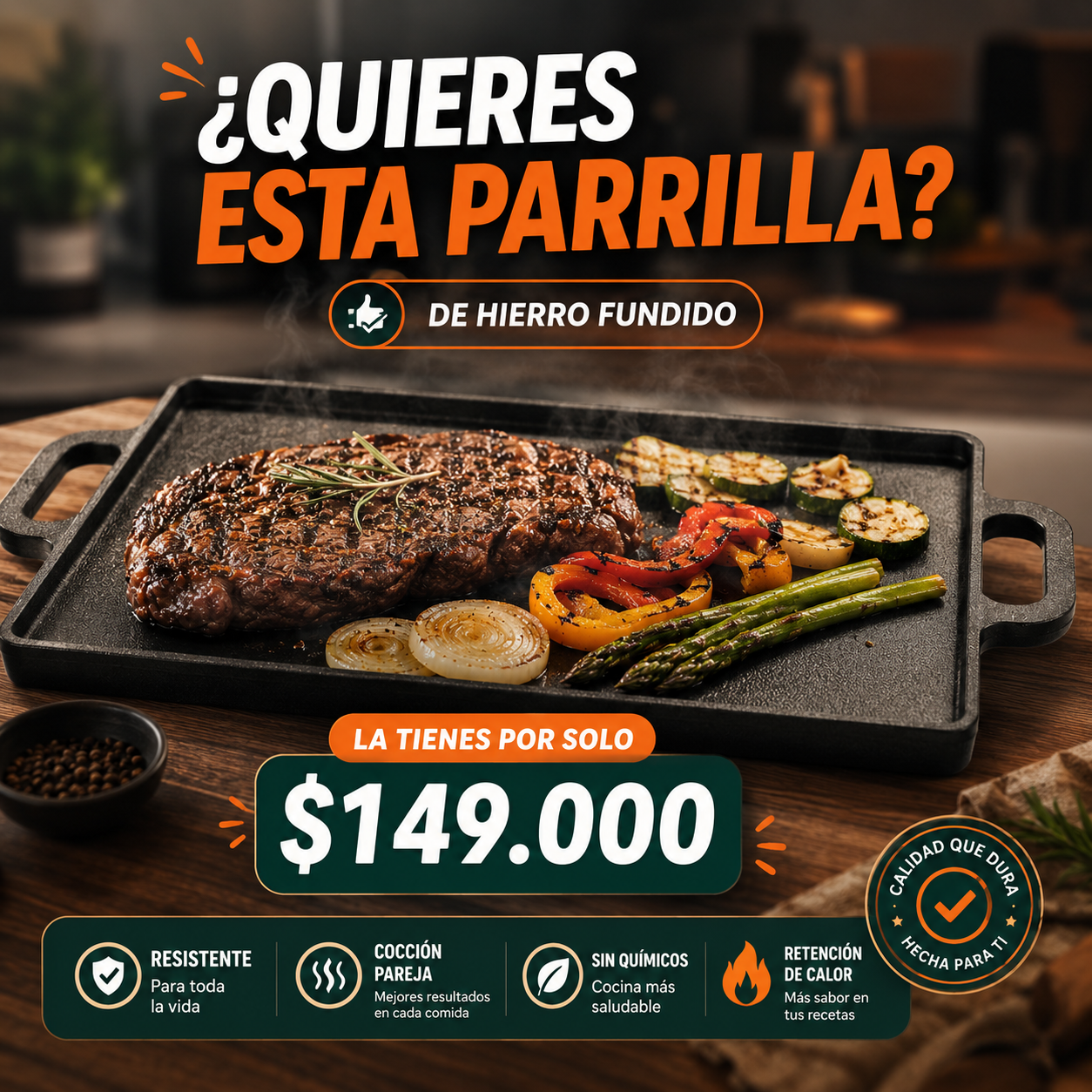 Parrilla 2 en 1 de Hierro Fundido | Cocina, Asa y Disfruta 🥩🍳