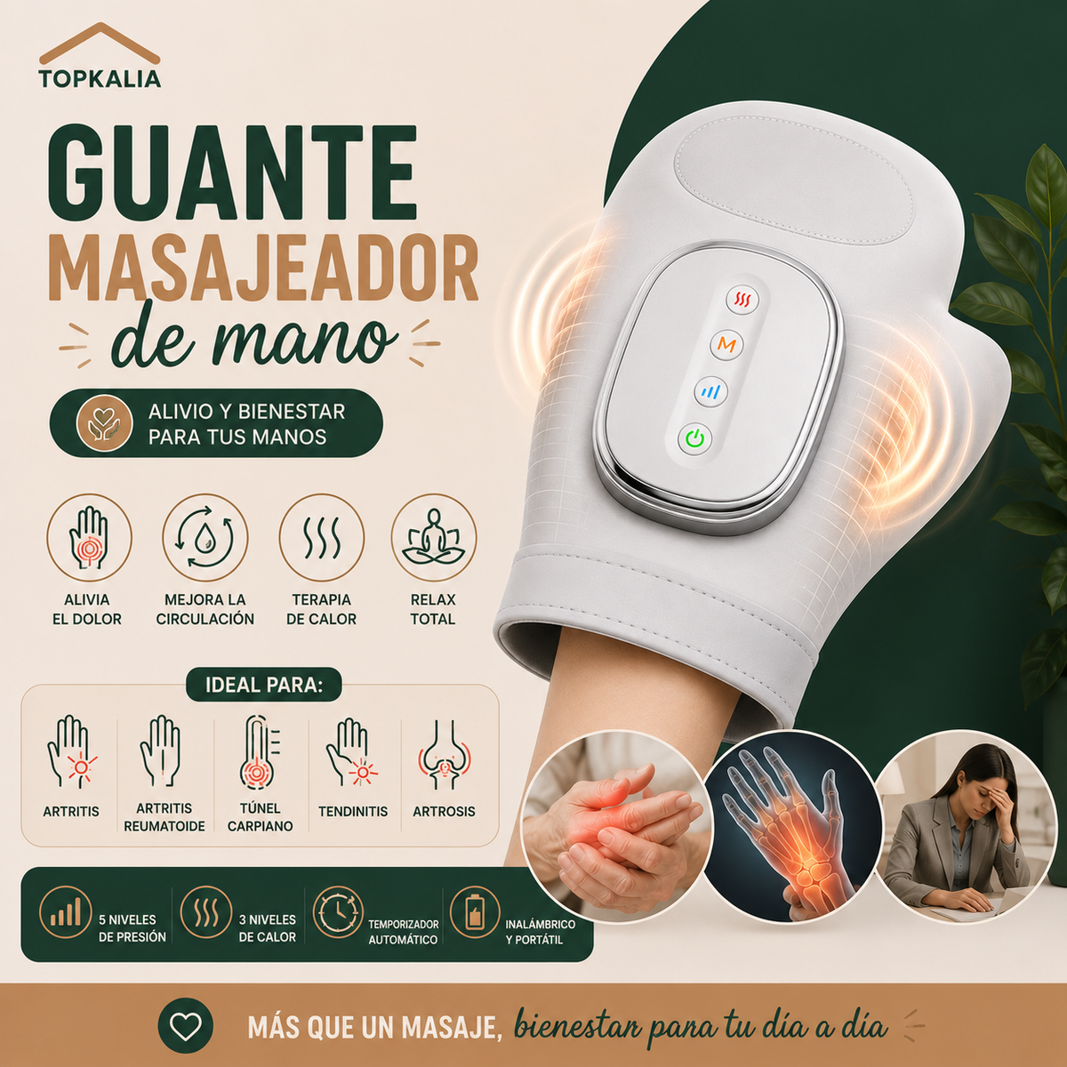 Guante Masajeador Para Artritis y relajación ( Sirve para ambas manos)